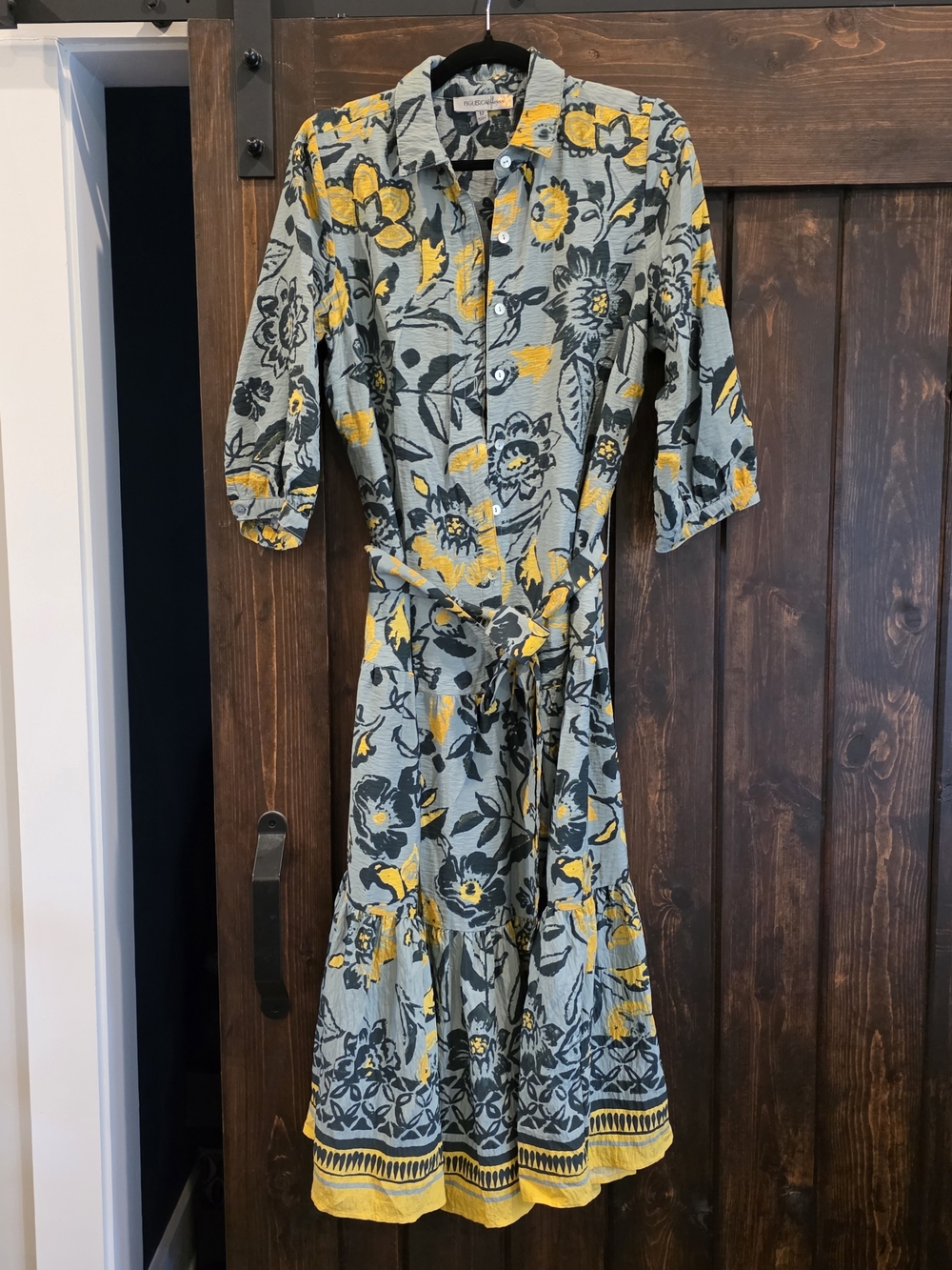 Floral Button-Front Midi Dress in Yellow and Green
